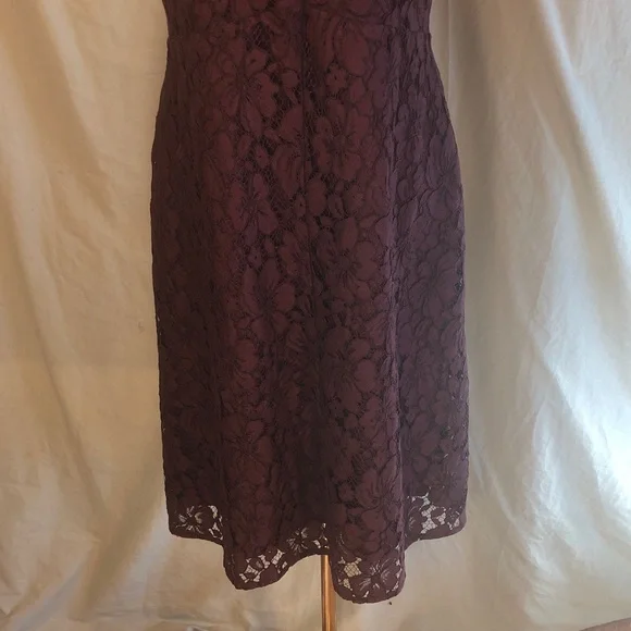 Plum A-line Cotton Blend Lace Midi Dress Ann Taylor - Picture 6 of 15